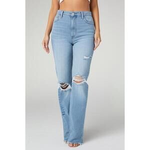Favorite Daughter High Rise Light Wash Distressed Straight Jeans